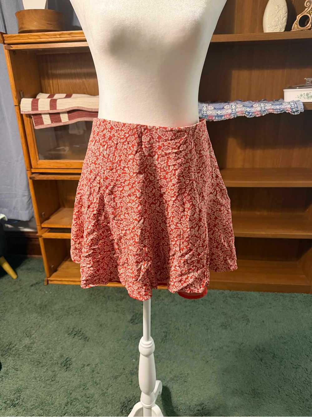 American Eagle Outfitters Coral Red Floral A-Line Mini Skirt